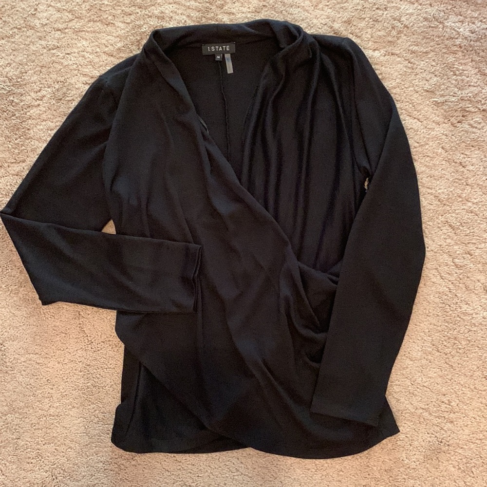 1.State black draped front blouse